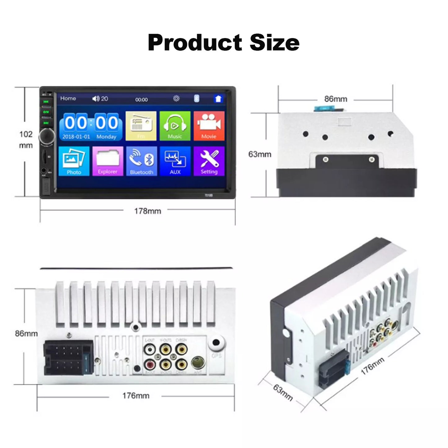 7 Inch Car Radio Apple Andriod Carplay BT Car Stereo Touch Screen Double 2Din+Camera