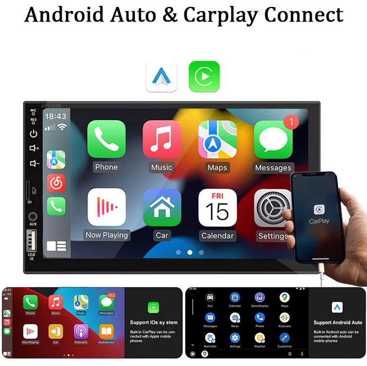 7 Inch Car Radio Apple Andriod Carplay BT Car Stereo Touch Screen Double 2Din+Camera