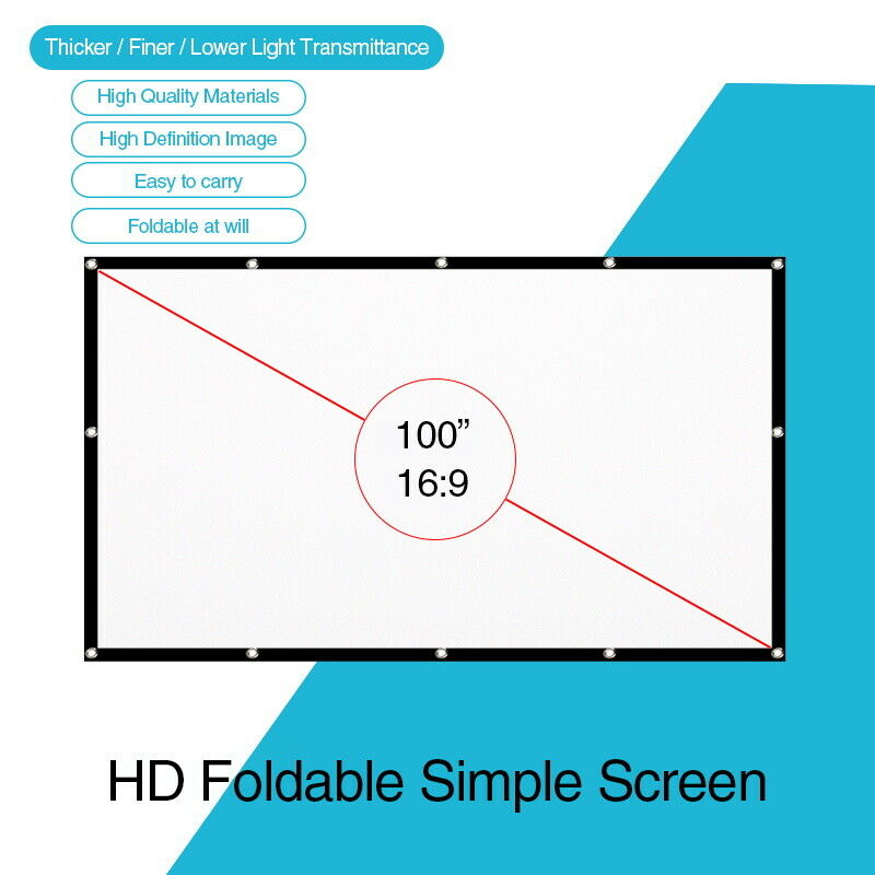 100 Inch Foldable Projection Screen 16:9 HD 4K Home Theater Cinema Movie Projector Screen