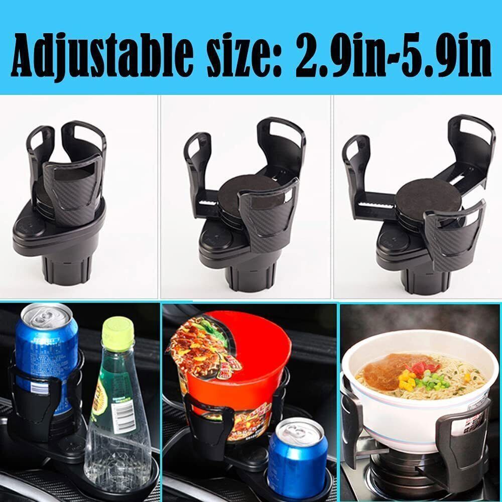 Car Cup Holder Expander Adapter 360°Rotating Adjustable Dual Drink Holders