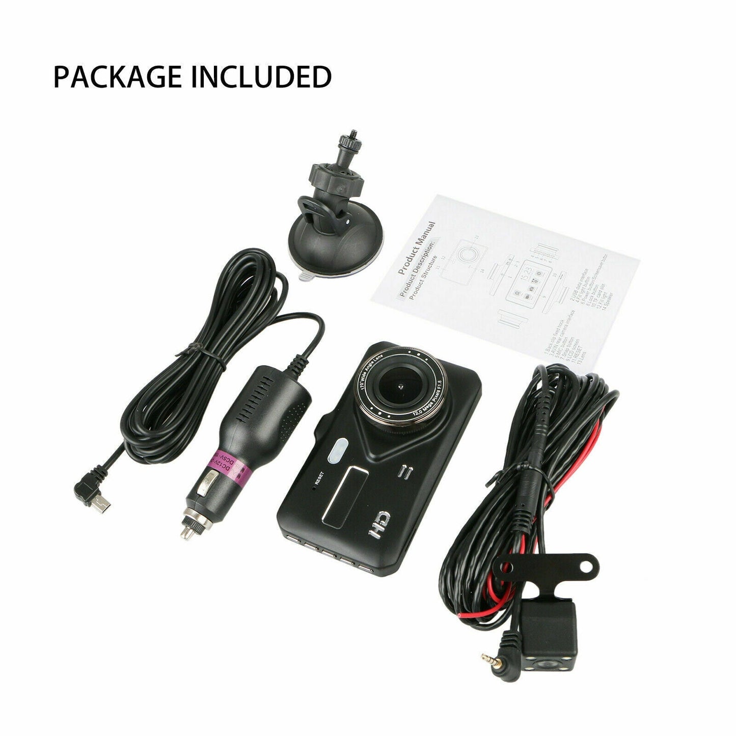 Dash Cam 4 Inch LCD Car DVR Driving Recorder Dual Lens Camera 1080P Vehicle Video