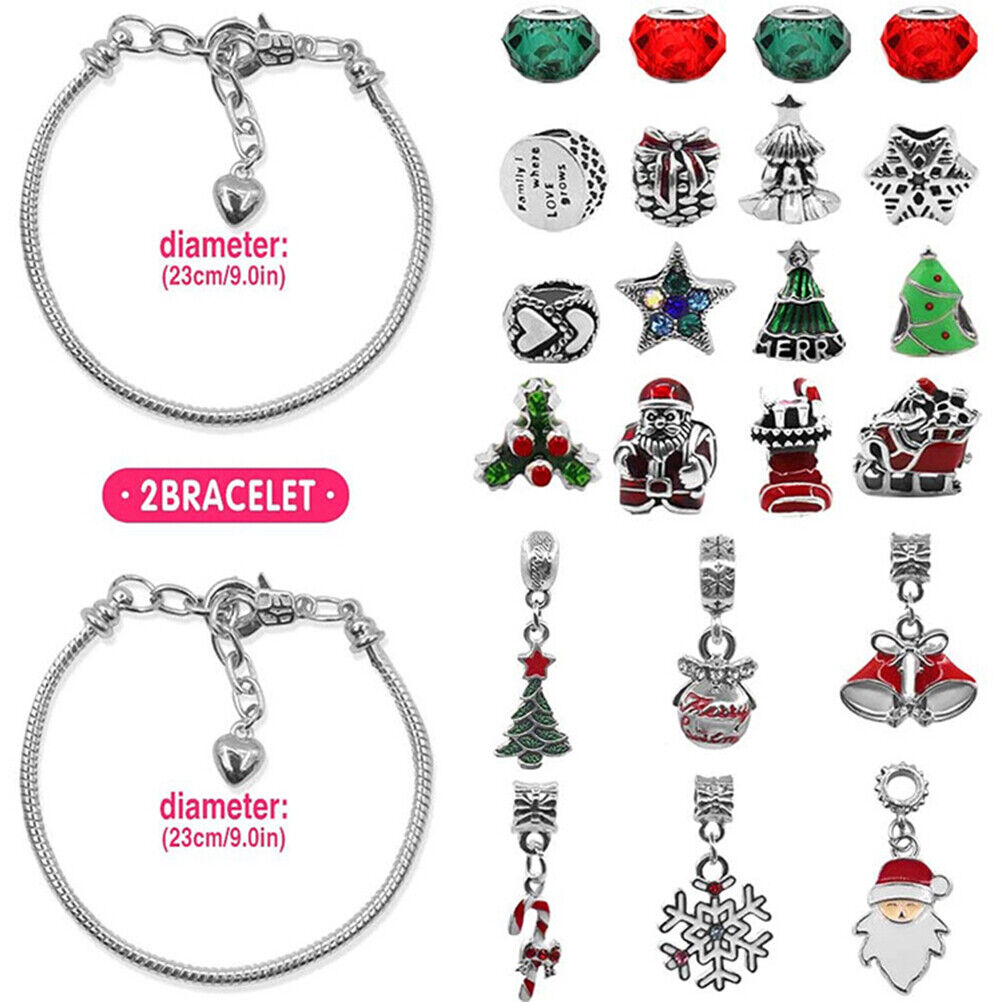 Christmas Advent Calendar DIY Charm Bracelet Jewelry Set Kids Surprise Gift Box
