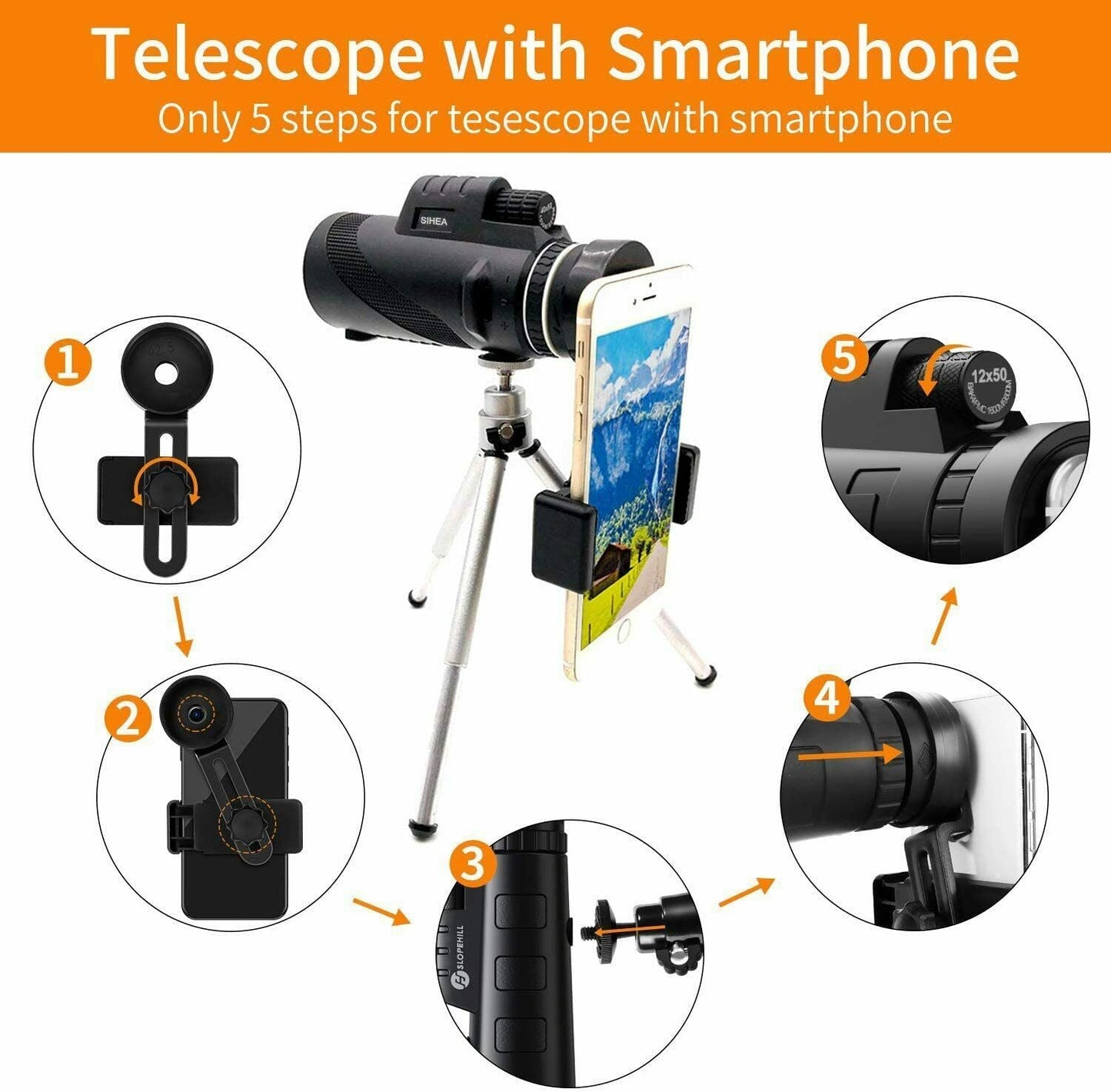 12X50 Monocular Telescope High Definition Portable Monocular Telescope