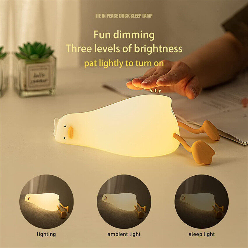 Lying Flat Duck Night Light Silicone Pat Lamp Cartoon Cute Children Nightlights