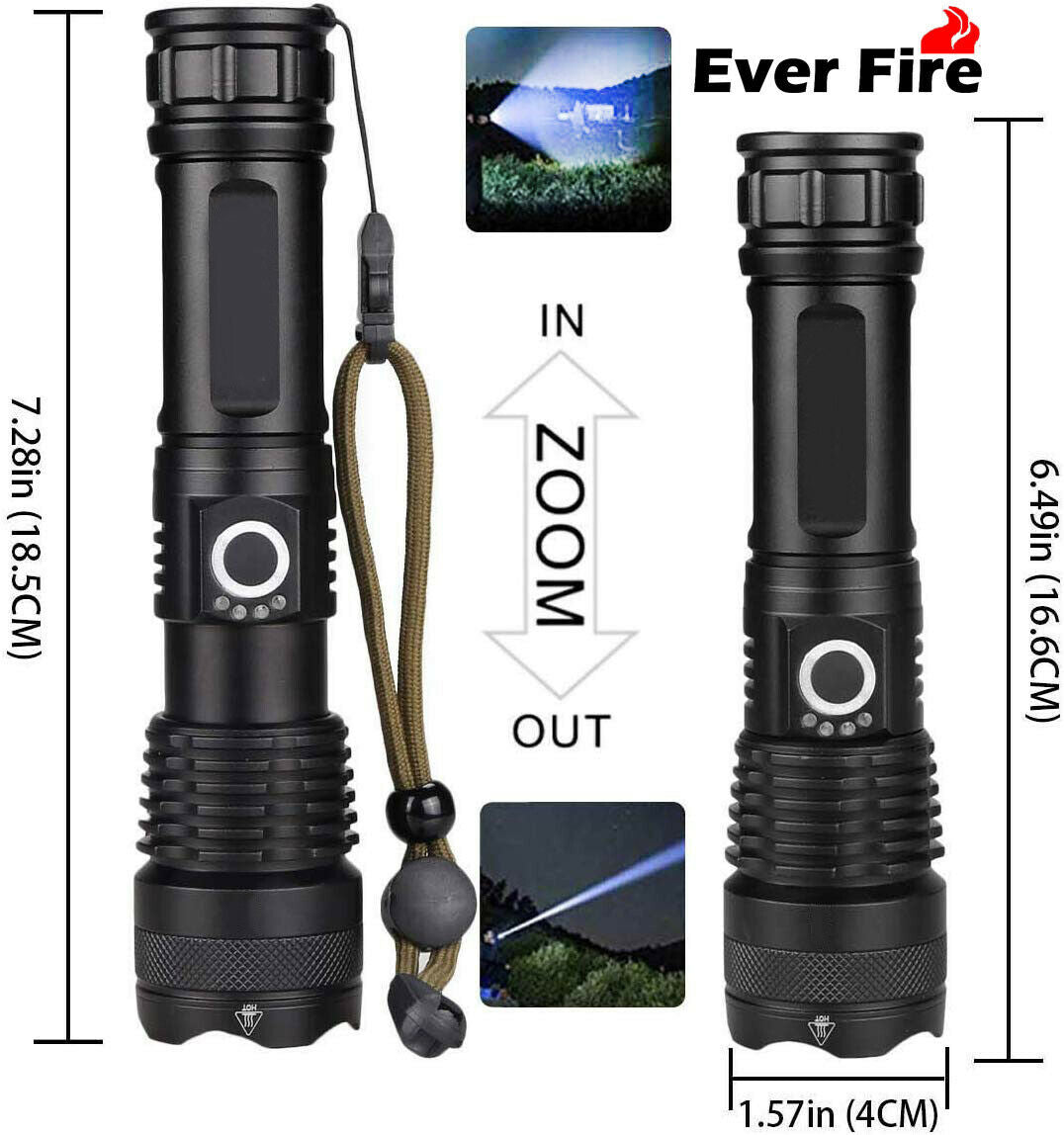 Super-Bright Rechargeable 90000Lumens LED Tactical XHP50 Flashlight With Battery