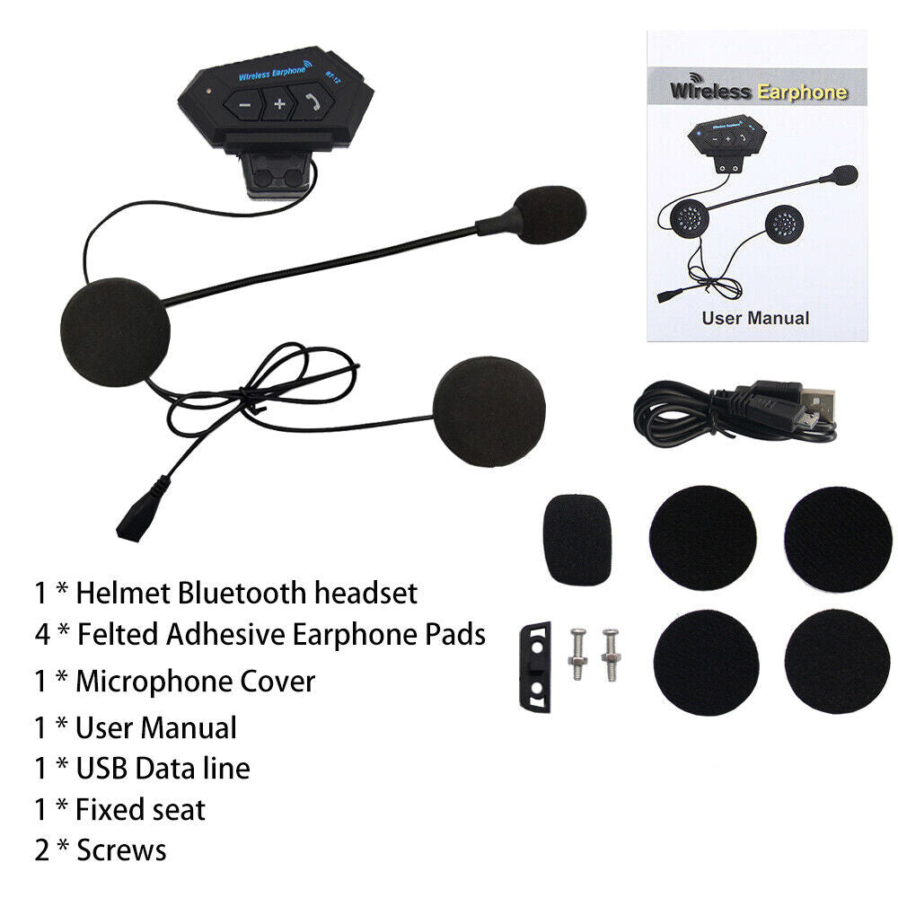 Motorcycle Helmet Bluetooth Headset Wireless Hands-Free Speaker Headphone
