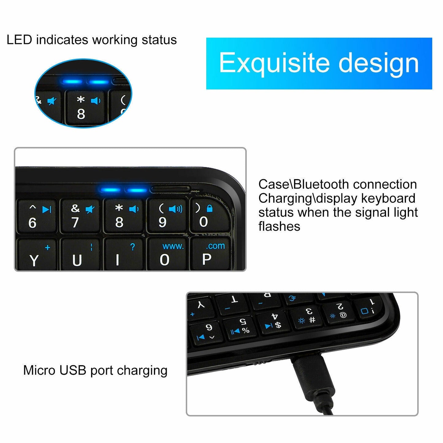 Mini Wireless Bluetooth 3.0 Keyboard LED Keypad USB Charging for PC TV Android XBOX