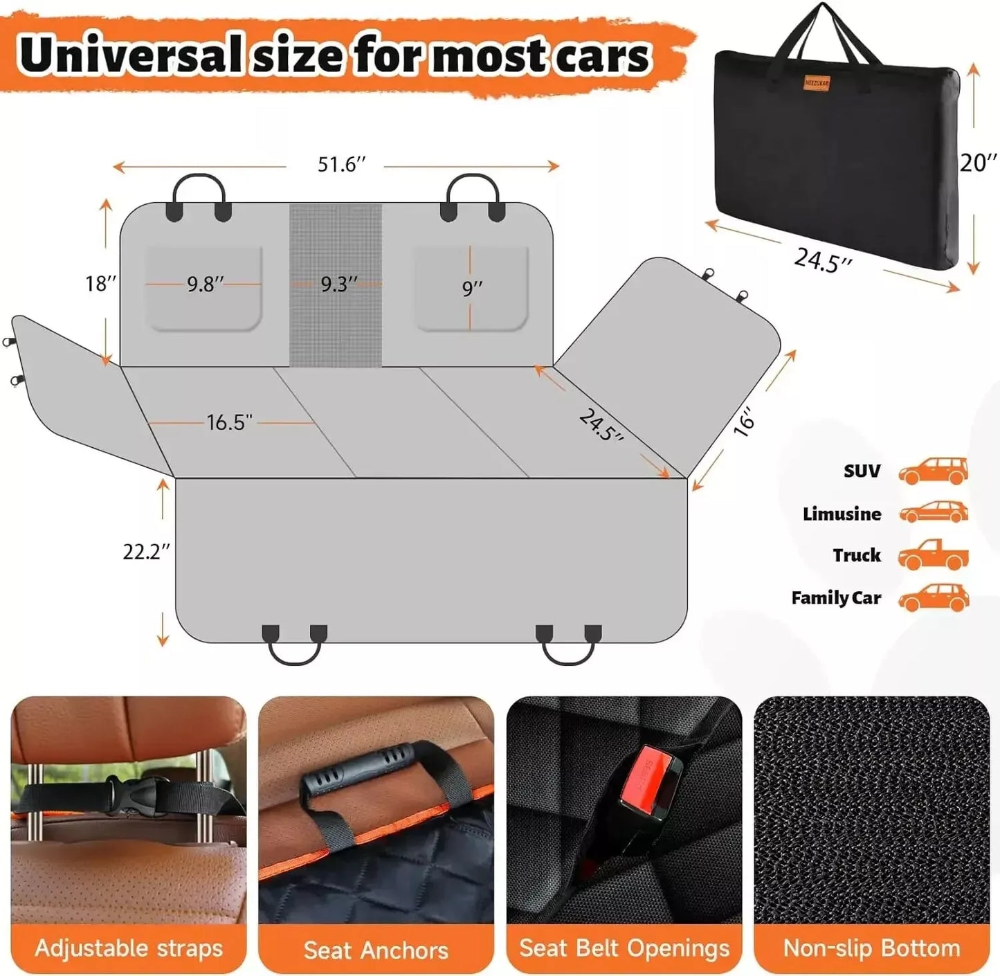 Back Seat Extender for Dogs - Hard Bottom Hammock for Car Truck or SUV