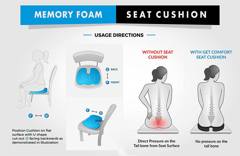 Coccyx Orthopedic Memory Foam Seat Cushion Car Office Seat Lumbar Pain Relief