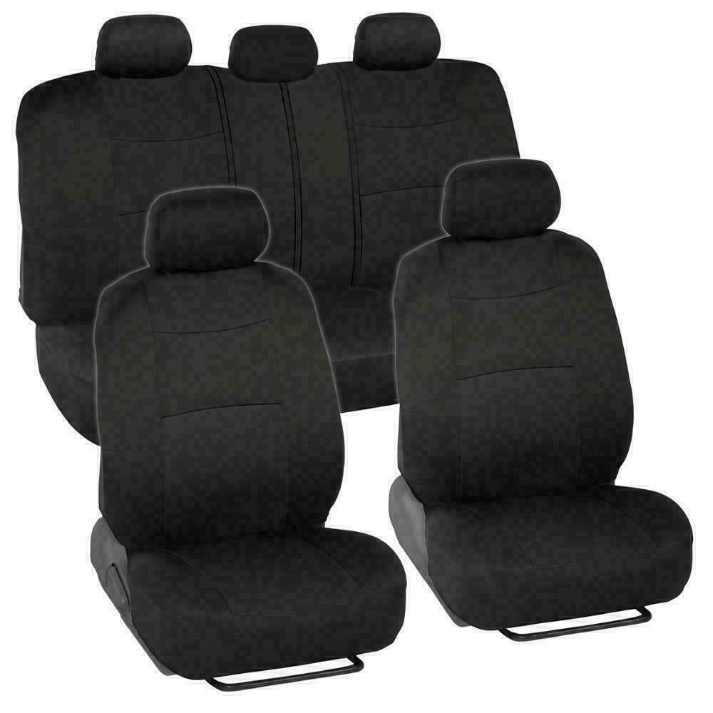 Full Car Seat Covers Set Solid Black For Auto Truck SUV - Universal Protectors Polyester for Car