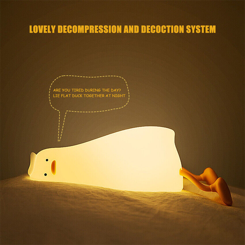 Lying Flat Duck Night Light Silicone Pat Lamp Cartoon Cute Children Nightlights