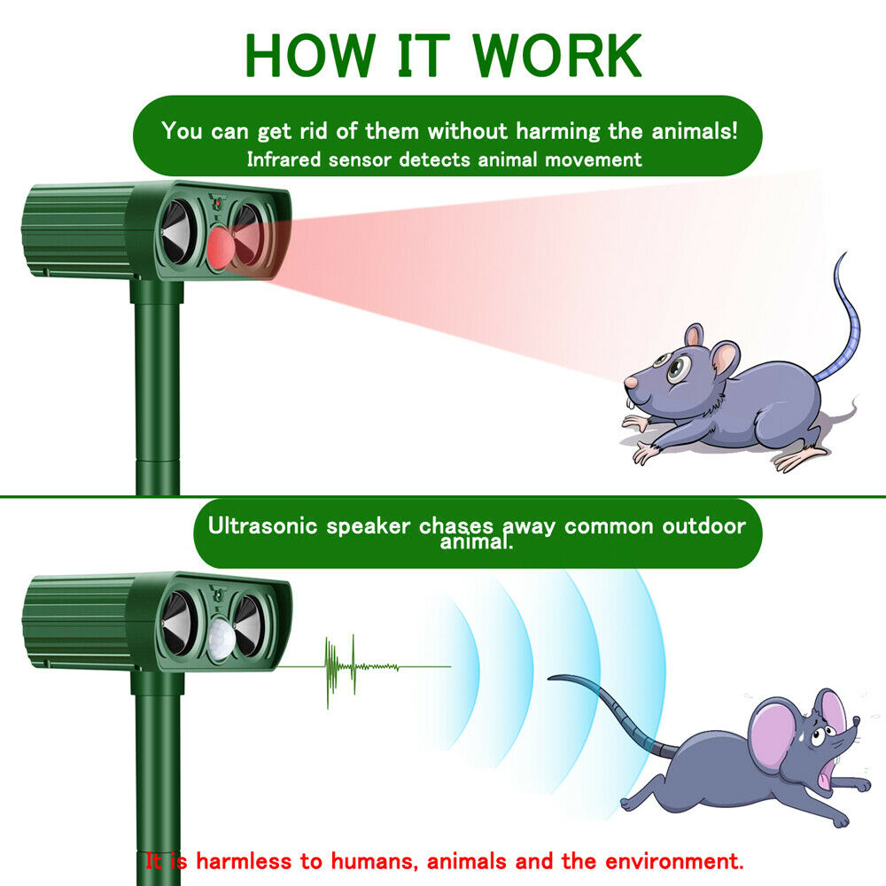 Animal Repellent Ultrasonic Animal Repeller Solar Powered Cats Birds Repellent, Deterrent Chaser Protect Farm Garden Yard