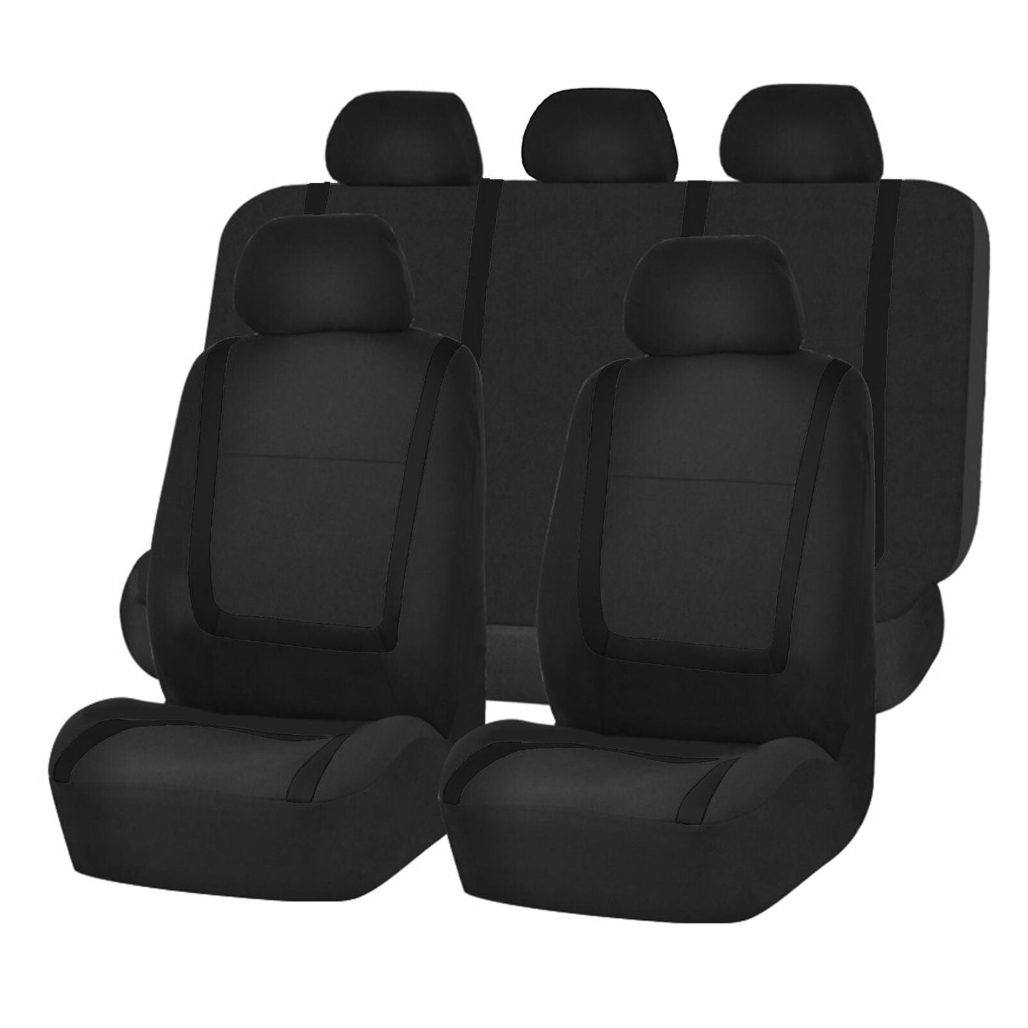Full Car Seat Covers Set Solid Black For Auto Truck SUV - Universal Protectors Polyester for Car