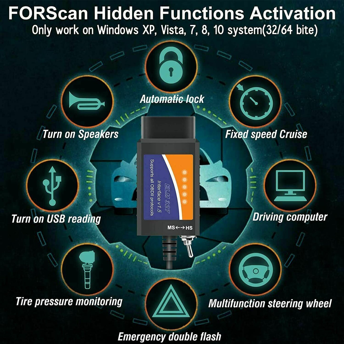 Ford FORScan ELM327 V1.5 USB Modified OBD Code Scanner HS MS-CAN ELMConfig