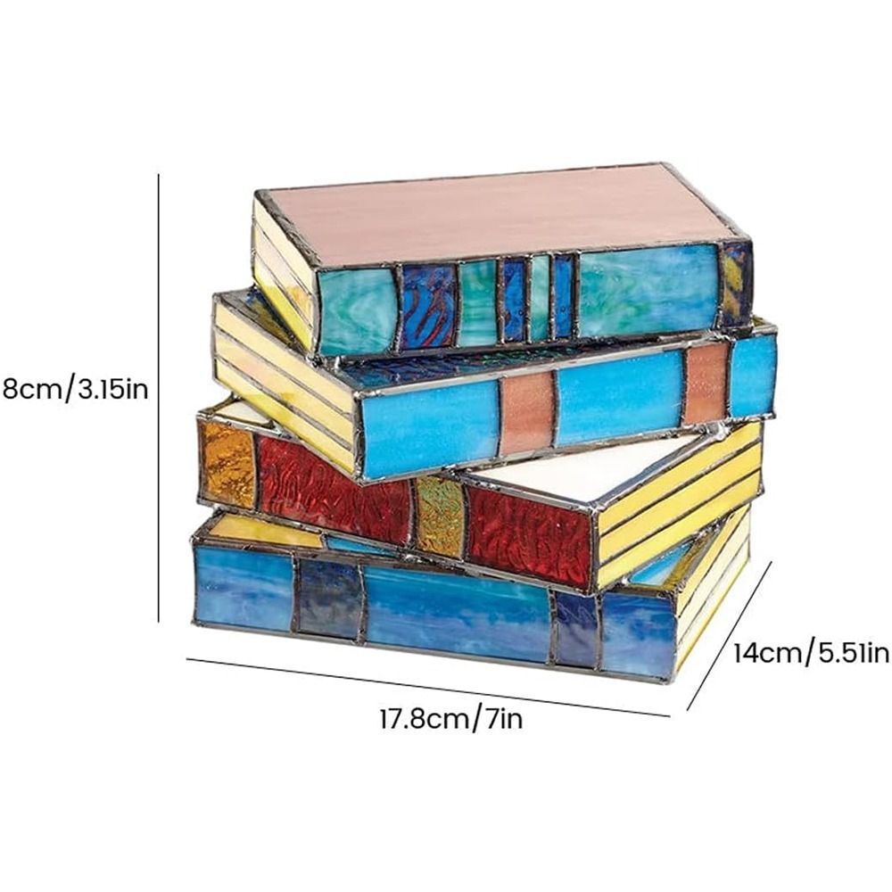 Stained Glass Stacked Books Lamp,Stained Glass Table Lamp, Vergissim Book Light