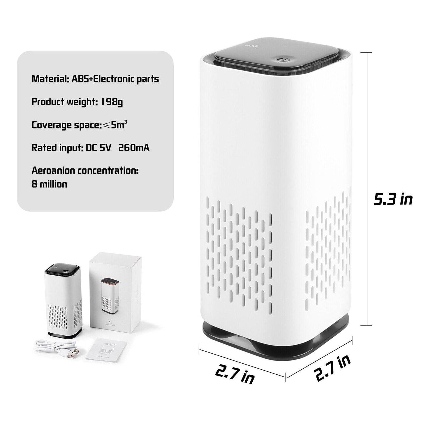 Air Purifier Deodorizer USB Negative Ion Deodorant Ozone Generator Odor Cleaner