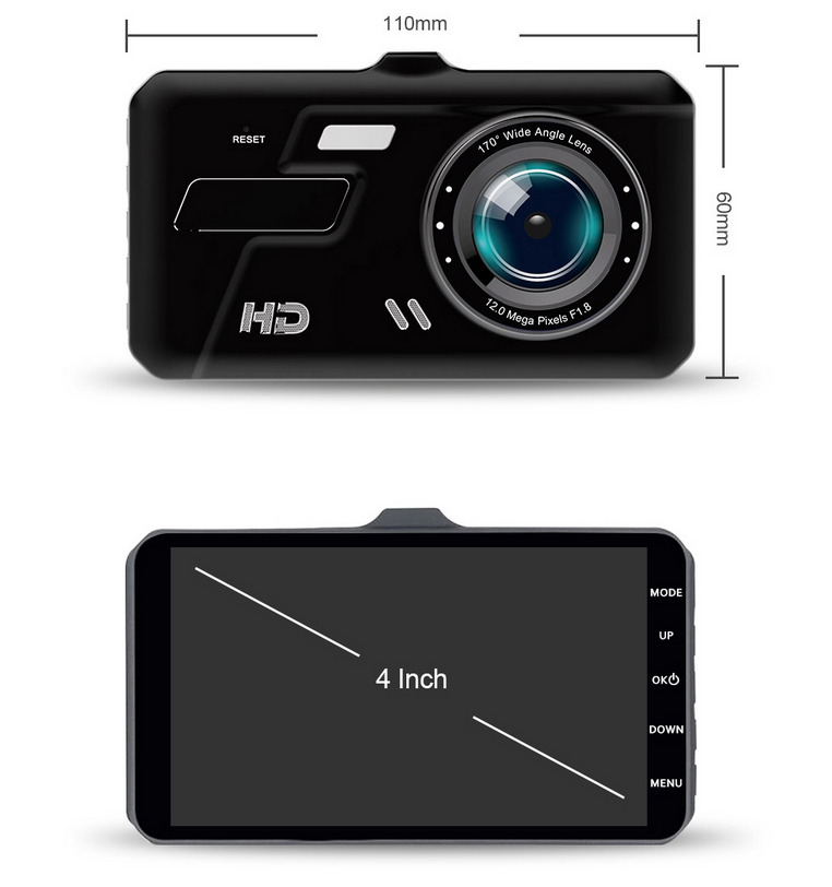 Dash Cam 4 Inch LCD Car DVR Driving Recorder Dual Lens Camera 1080P Vehicle Video