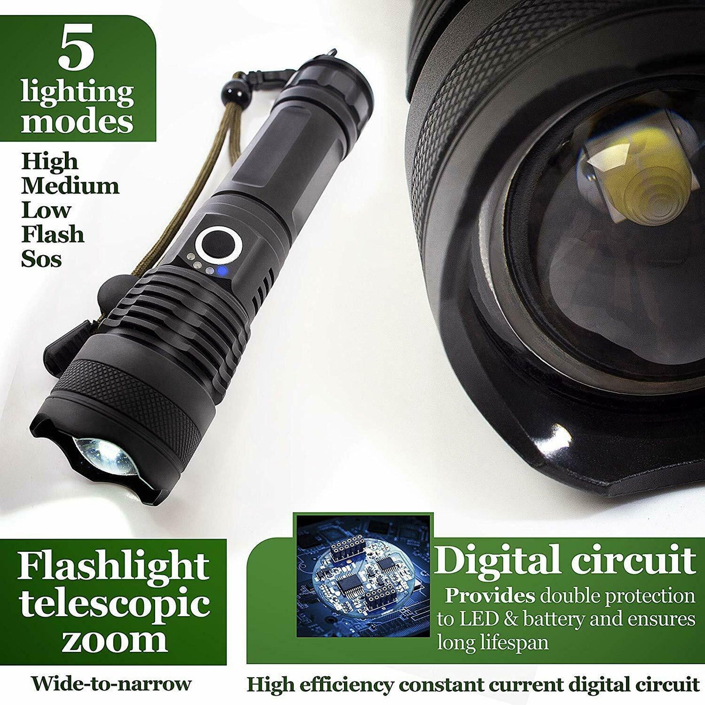 Super-Bright Rechargeable 90000Lumens LED Tactical XHP50 Flashlight With Battery