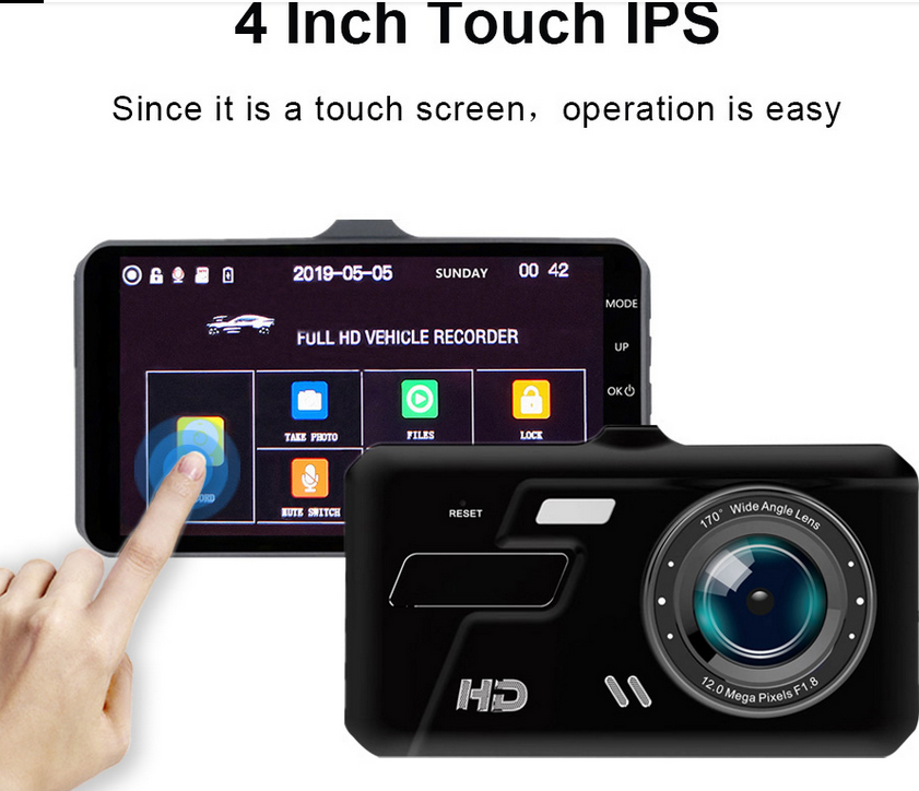 Dash Cam 4 Inch LCD Car DVR Driving Recorder Dual Lens Camera 1080P Vehicle Video