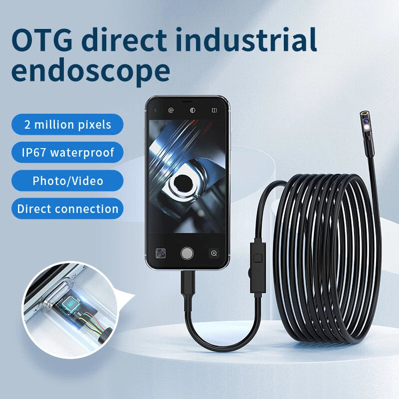 Dual Lens Endoscope Camera – FHD Waterproof Borescope with Light for iOS & Android Inspection