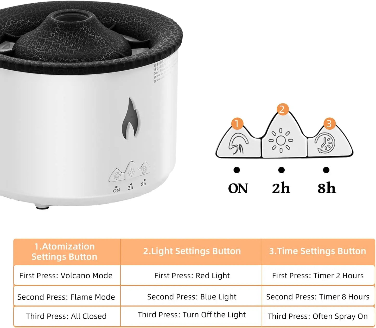 Volcano Humidifier Essential Oil Diffuser, 360Ml Flame Air Diffuser Mist Diffuse