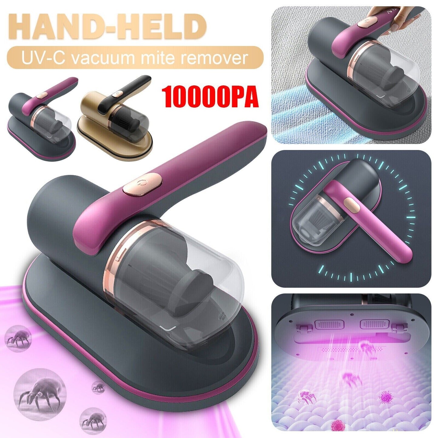 Handheld Strong Suction Rechargeable UV Vacuum Cleaner for Bedding Sofa Mattress