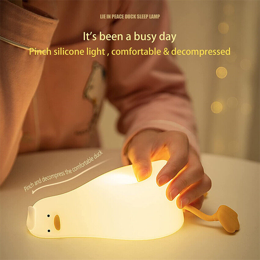 Lying Flat Duck Night Light Silicone Pat Lamp Cartoon Cute Children Nightlights