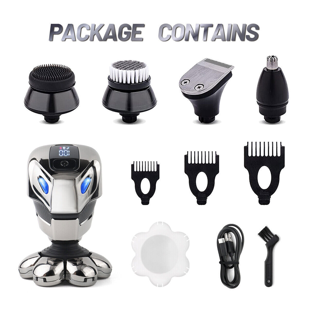 7D 5-in-1 Shaver Cordless Hair Trimmer Bald Head Razor Electric For Men