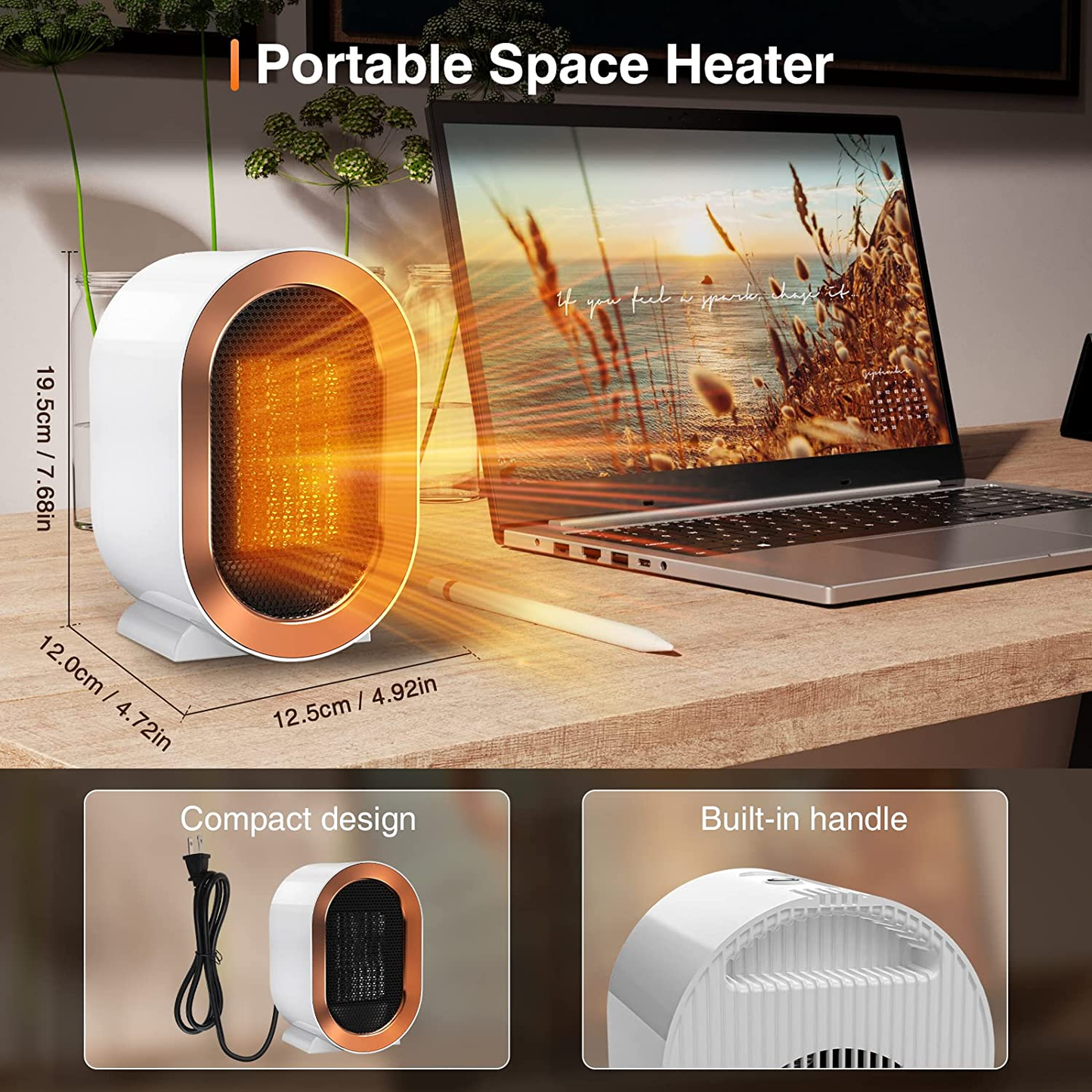 Portable Electric Space Heater with Thermostat for Indoor