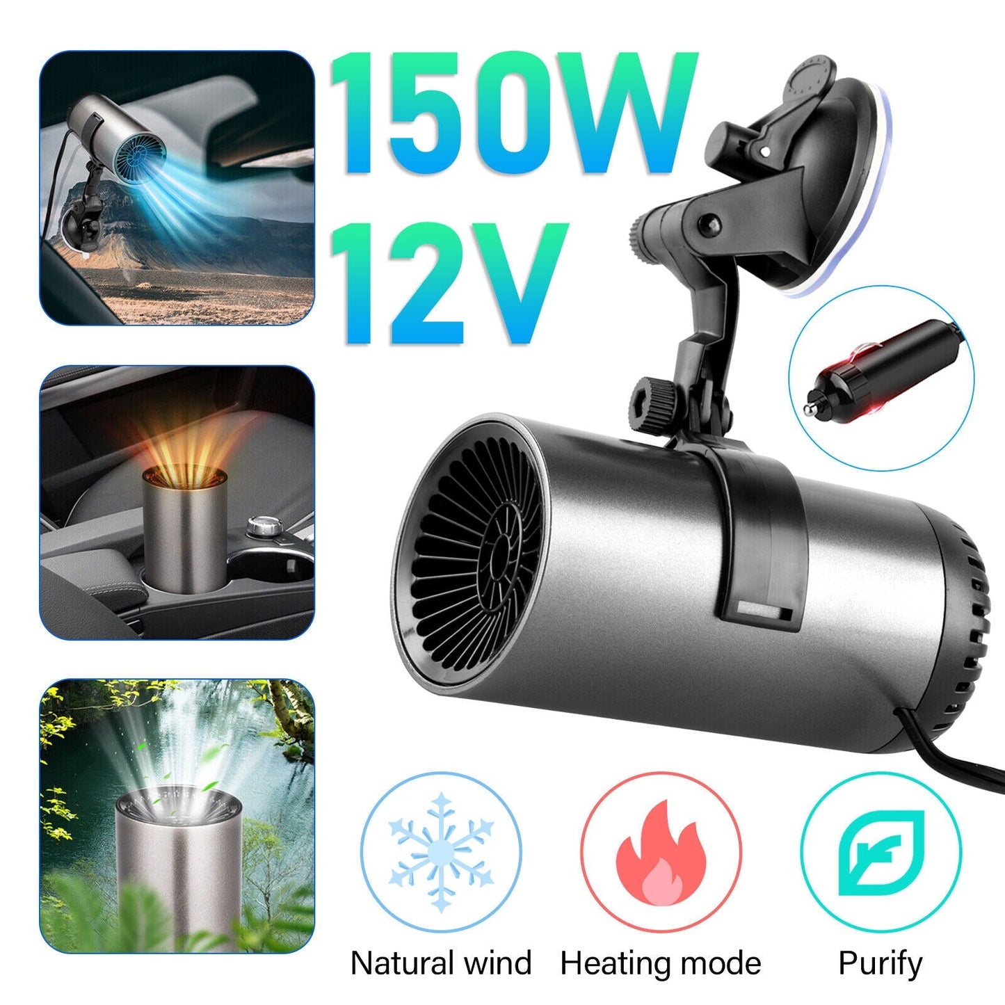 12V Car Heater Defogger Air Purify Auto Warm Air Blower Fast Defroster Demister