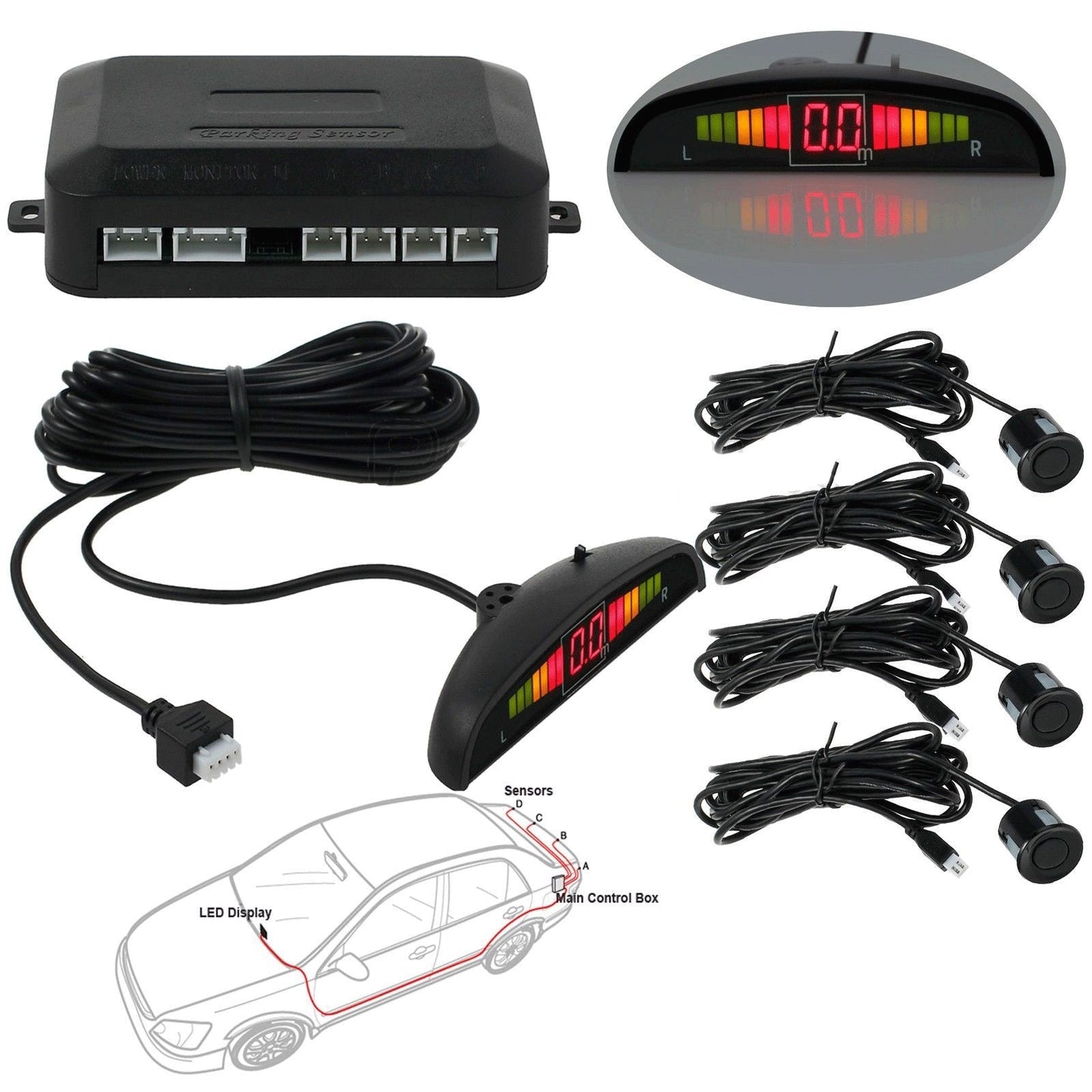 4 Parking Sensors LED Display Car Reverse Radar System Alarm Kit