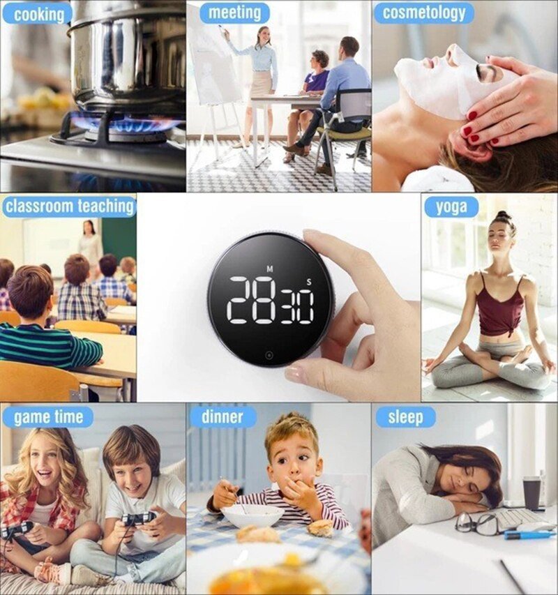Magnetic Digital Smart Timer  Kitchen Cooking Shower Study Stopwatch LED Counter