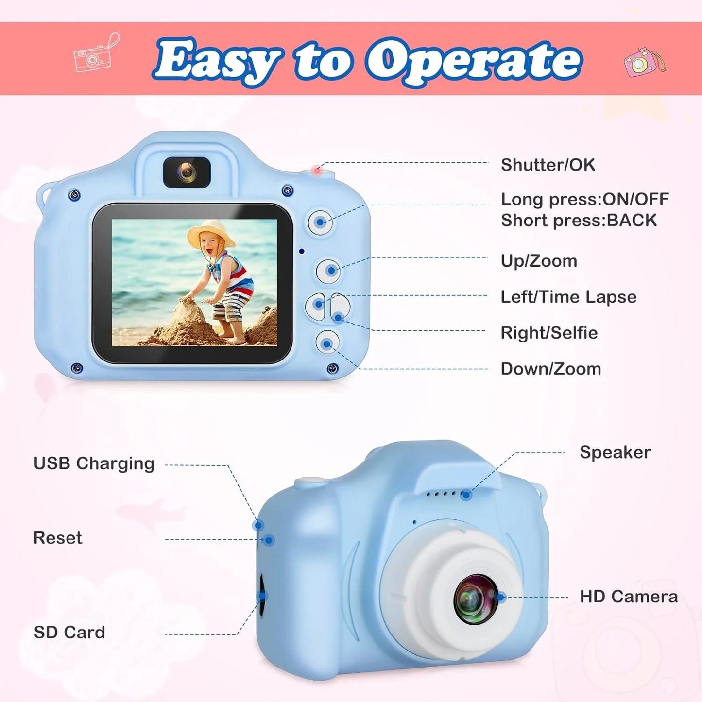 Kids Digital Mini DSLR Camera With 32G TF Memory Card