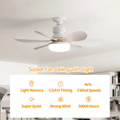 Socket Cooling Fan 30W E27 Socket Fan with Dimmable LED Light