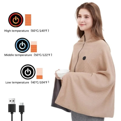 Portable Electric Heated Soft Zipper Shawl Blanket