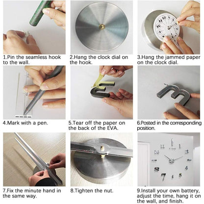 3D Wall Decal Decorative Clock,DIY Wall Clock