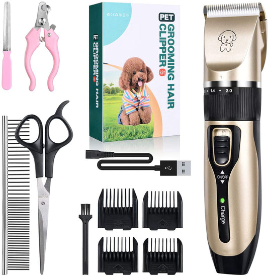 Dog Shaver Clippers Low Noise Rechargeable Cordless Electric Quiet Hair Clipper Grooming Kit Set