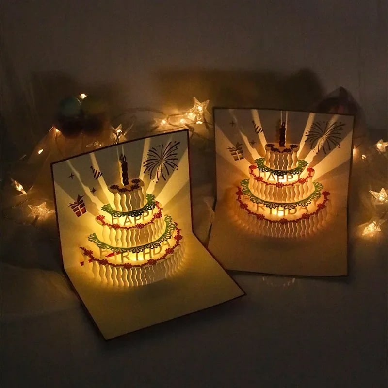 Pop up Happy Birthday Card Auto Play Music Warming LED Light Birthday Card