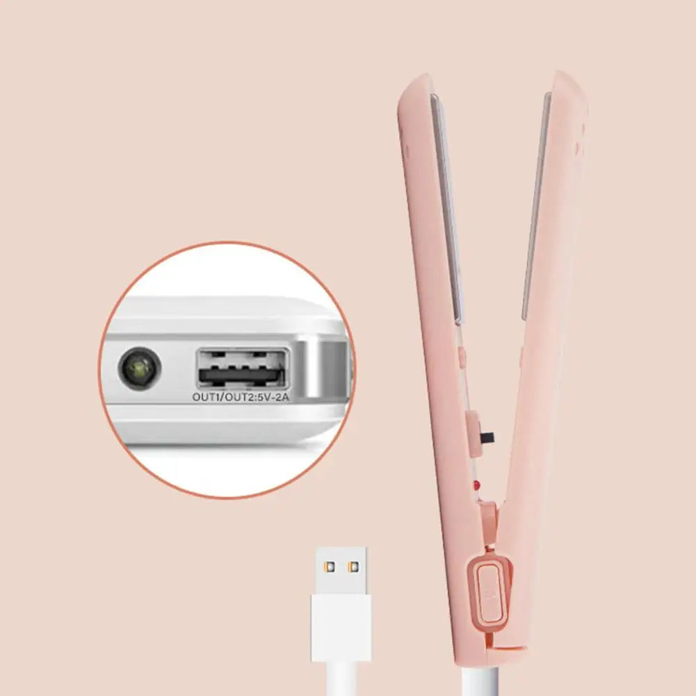 2 In 1 Haarglätter USB Keramik Schnurlose Heizung Curling Flache Eisen