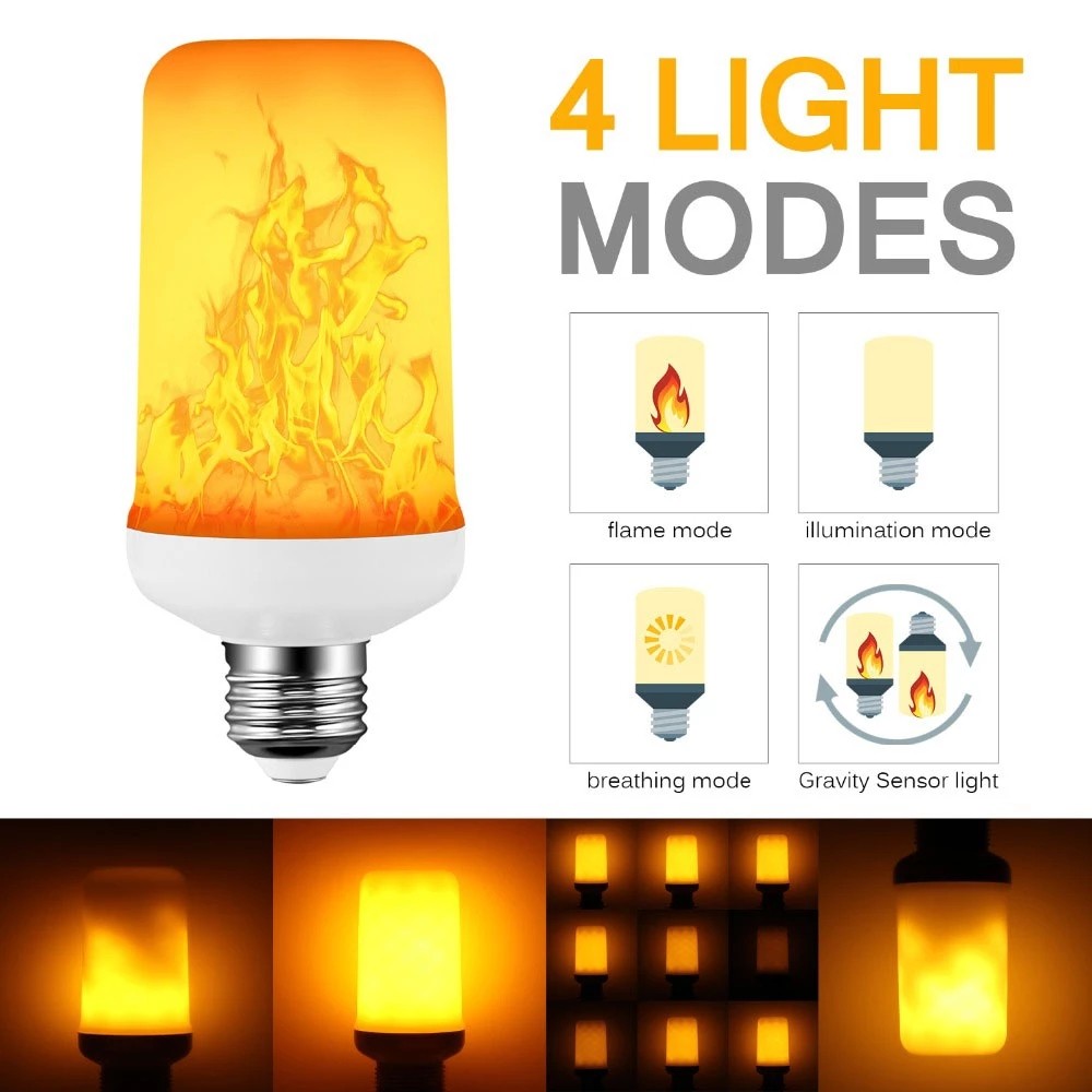 LED Flame Effect Light Bulb 4 Modes Flame Lights Bulbs E27 Base Fire Light Bulbs