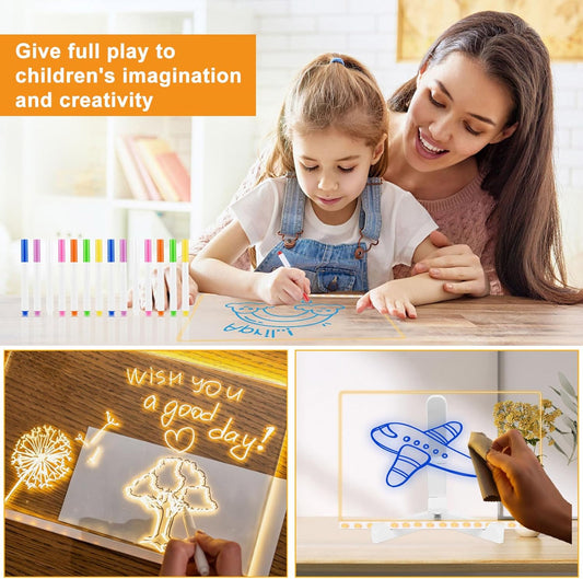 LED Note Board with Colors, Acrylic Dry Erase Board with 7 Pens for Office Home