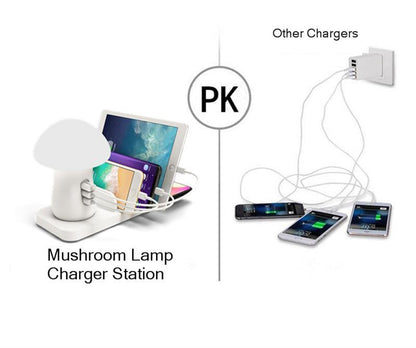 3 Port USB Phone Charger Station Mushroom Night Lamp Wireless Charging Station