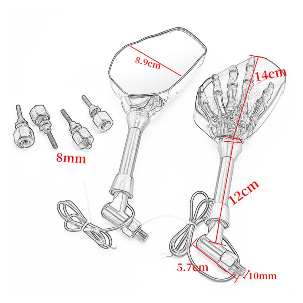 LED Ghost Claw Rearview Mirror For Harley 8mm Yamaha Suzuki Kawasaki Honda 10mm Mounting