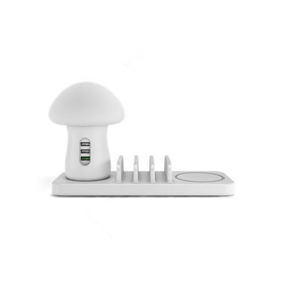 3 Port USB Phone Charger Station Mushroom Night Lamp Wireless Charging Station