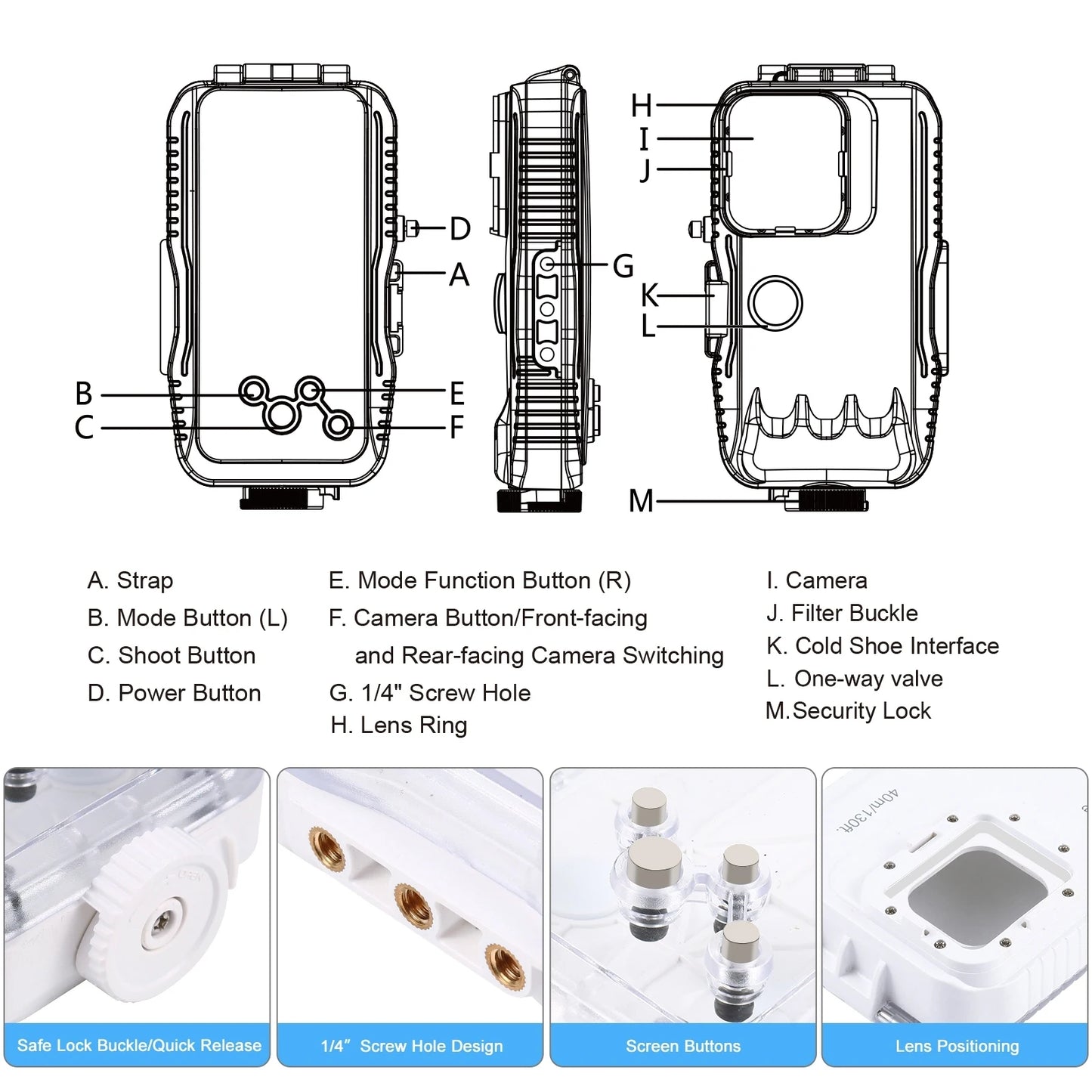 40m/130ft IP68 Sealed Waterproof Underwater Shell Diving iPhone Case