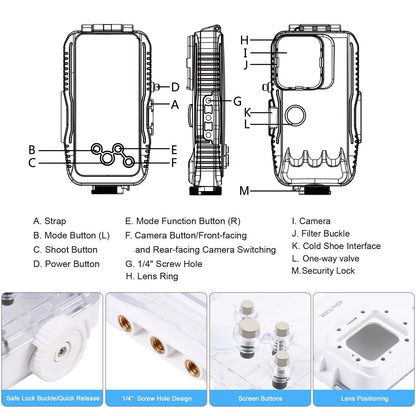 40m/130ft IP68 Sealed Waterproof Underwater Shell Diving iPhone Case