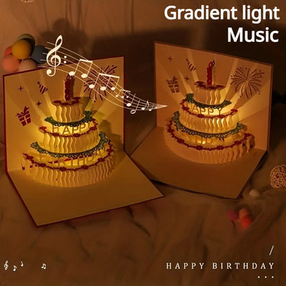 Pop up Happy Birthday Card Auto Play Music Warming LED Light Birthday Card