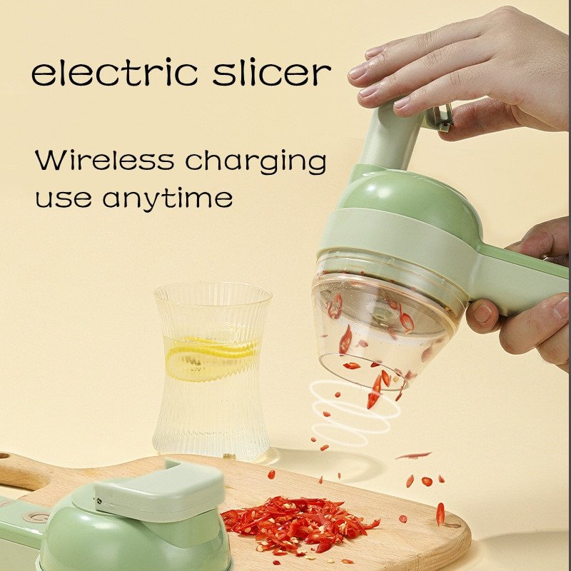 4 In 1 Handheld Electric Vegetable Cutter Set Usb Charging Ginger Masher Machine