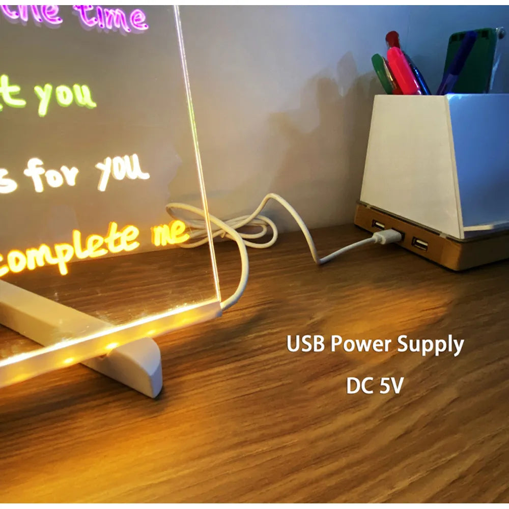 LED Note Board with Colors, Acrylic Dry Erase Board with 7 Pens for Office Home