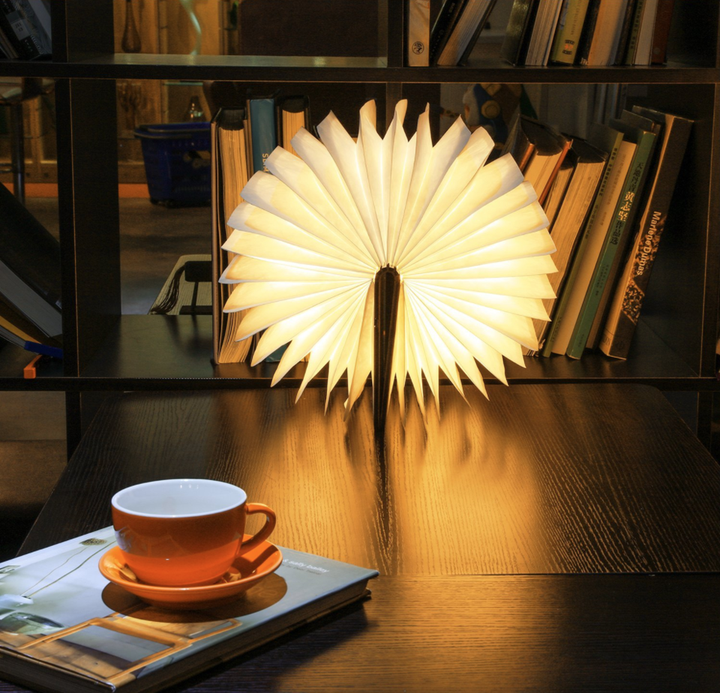 Lampe en bois créative en forme de livre, lumière LED pliante en bois en forme de livre 